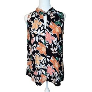 LOFT Women’s Floral Sleeveless Blouse XS Extra Small Keyhole Neck Office Casual